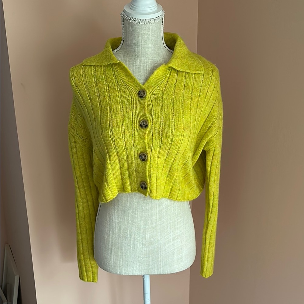 Wild fable Vibrant Yellow Cropped Cardigan Sweater